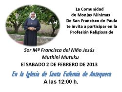 Invitación a la profesión de Sor Mª Francisca